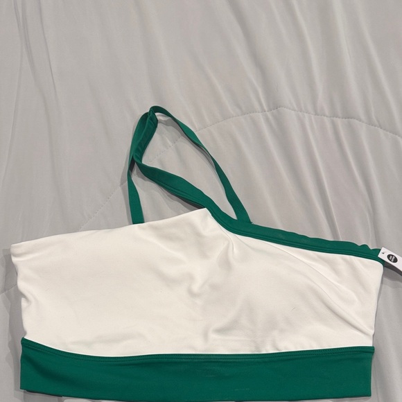 Victoria's Secret Tops - Green and White One-Shoulder Sports Bra Size L NWT